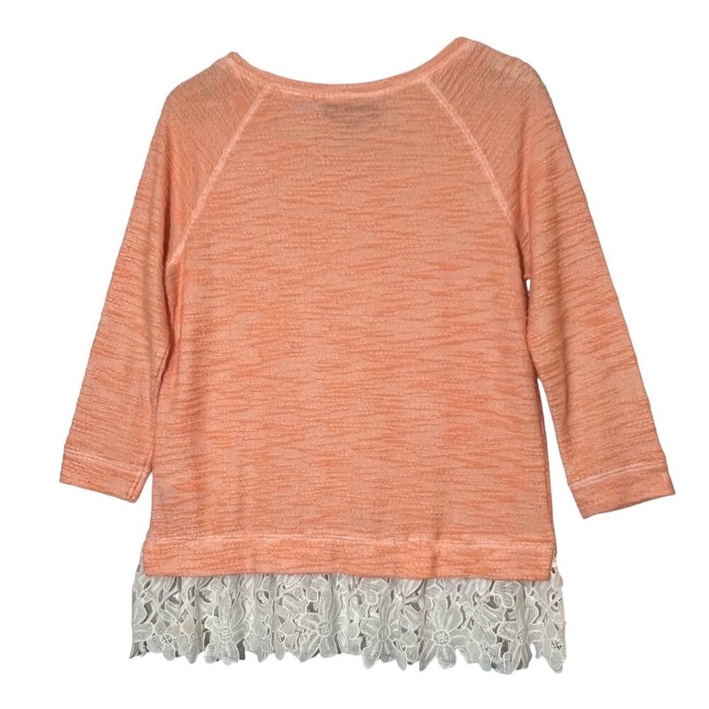 Anthropologie Sunday in Brooklyn Sweater Size PS Women’s Lace-Hem Coral - Picture 4 of 8